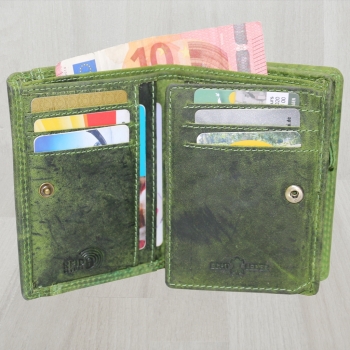flevado Geldbörse Unisex Damen Herren Echt Leder RFID Schutz Grün